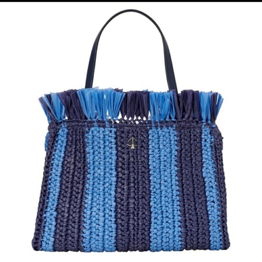 ♠️ NWOT Kate Spade Sam Stripe Straw Medium Satchel